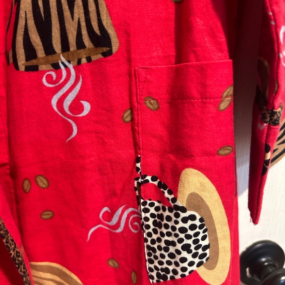 Never worn pajama set, robe-one size fits most, bottom S. Flannel coffee design - Picture 7 of 9